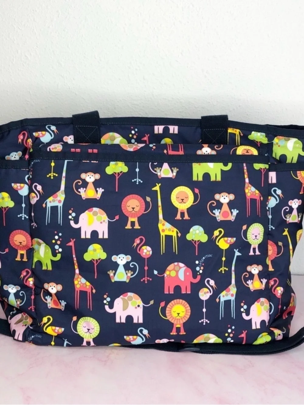 LeSportsac Ryan baby bag Zoo Cute navy animal print diaper tote w/ changing pad